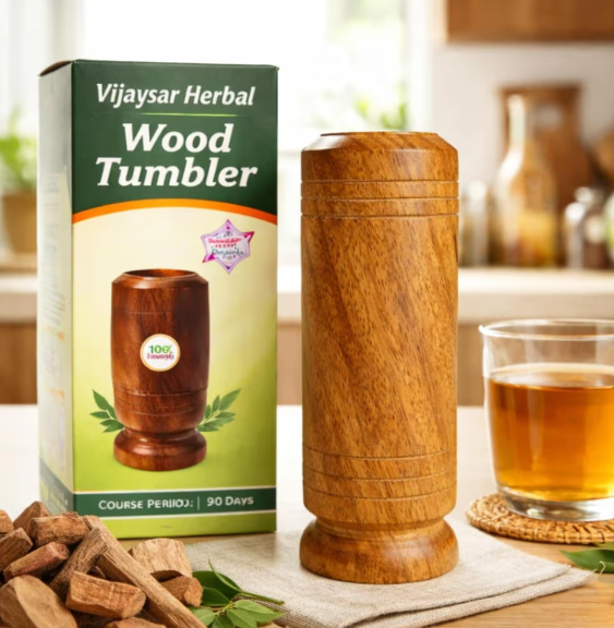 Authentic Vijaysar Herbal Wooden Tumbler – Natural Ayurvedic Glass for Blood Sugar & Diabetes Care