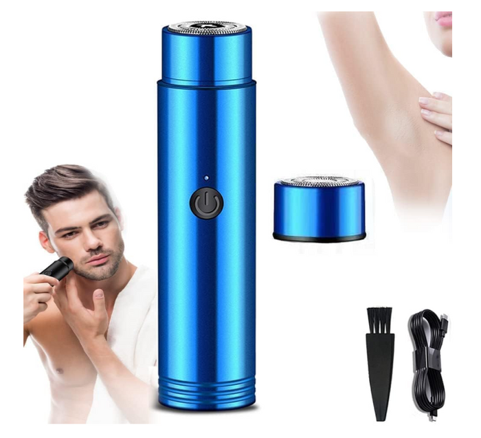 Mini Portable Electric Shaver, IPX7 Waterproof, USB Type-C Rechargeable, Multi-Purpose Hair Trimmer, Blue