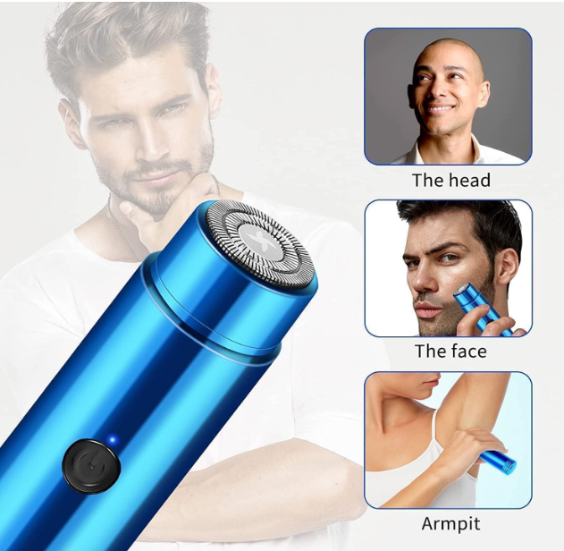 Mini Portable Electric Shaver, IPX7 Waterproof, USB Type-C Rechargeable, Multi-Purpose Hair Trimmer, Blue