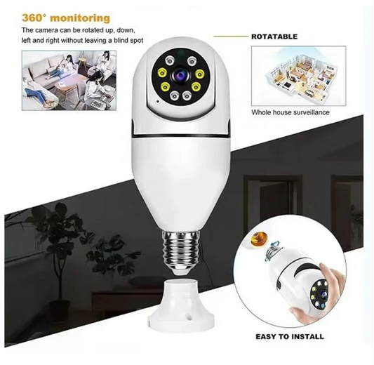 Bulb Camera 360 1080p| WiFi Auto Rotation Fish Eye| 360 Degree Panoramic Mini Lamp IR CCTV 1080p Home Security