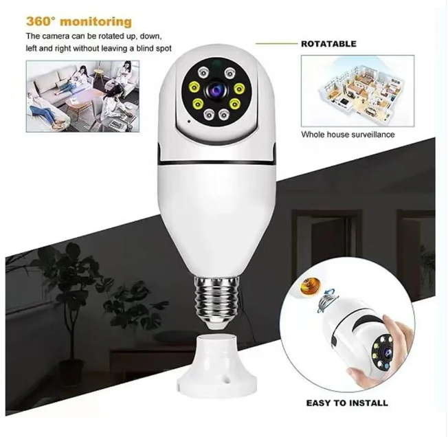 Bulb Camera 360 1080p| WiFi Auto Rotation Fish Eye| 360 Degree Panoramic Mini Lamp IR CCTV 1080p Home Security