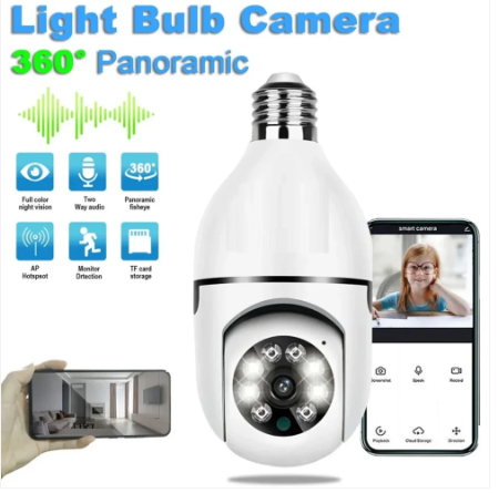 Bulb Camera 360 1080p| WiFi Auto Rotation Fish Eye| 360 Degree Panoramic Mini Lamp IR CCTV 1080p Home Security