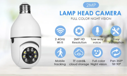 Bulb Camera 360 1080p| WiFi Auto Rotation Fish Eye| 360 Degree Panoramic Mini Lamp IR CCTV 1080p Home Security