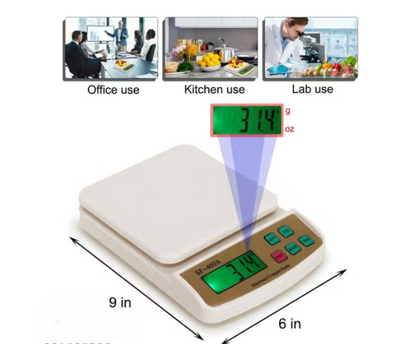 Digital Kitchen Weighing Scale 10 kg, Electronic Weight Machine with LCD Display for Baking, Cooking, Food & Diet, SF-400/A121. 6Months Warranty