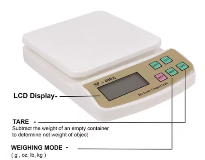 Digital Kitchen Weighing Scale 10 kg, Electronic Weight Machine with LCD Display for Baking, Cooking, Food & Diet, SF-400/A121. 6Months Warranty